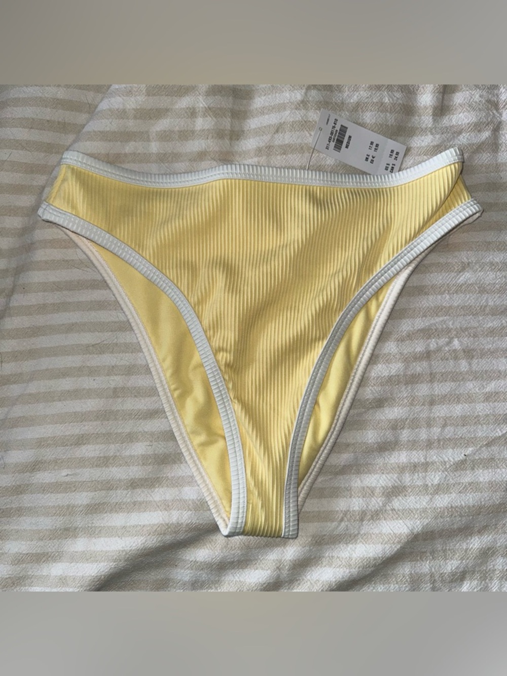 Hollister High Waisted Butter Yellow Ribbed Bikini Bottom with White Trim